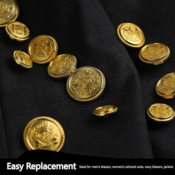 40PCS Gold Blazer Buttons for Men Replacement Buttons Suits Antique Gold Buttons for Blazer 25mm 20mm 18mm and 15mm Gold Button for Sport Coat, Uniform, Jackets Vintage Blazer Buttons Men