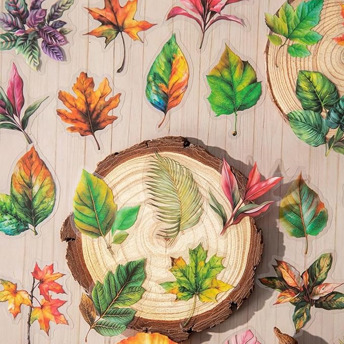 90 Pieces Botanical Leaf-Themed PET Sticker, Waterproof Transparent Leaf Stickers for Scrapbooking, Journaling, Creative Journal Supplies, and DIY Crafts