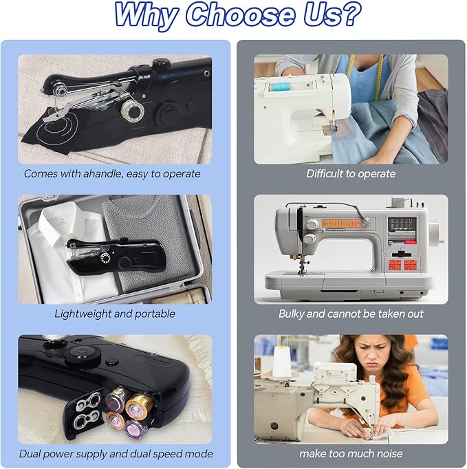 Handheld Sewing Machine with Storage & 42-Piece Sewing Kit, Portable Mini Sewing Machine for Beginner, Electric Switch, 2 Speed Modes, Easy to Operate, Hand Stitching Machine for DIY Fabrics Clothes