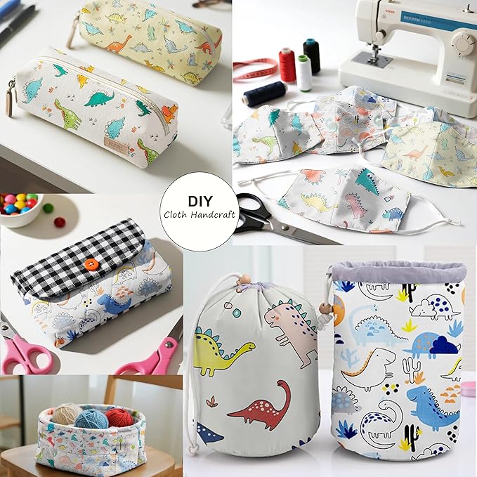 Hanjunzhao 21Pcs Cartoon Dinosaur Fat Quarters Fabric Bundles 18 x 22 Inch, Animal Print Cotton Quilting Fabric Squares for Quilting, Sewing, Blanket, Quilts, Home Decor, and Crafts, Dinosaurs