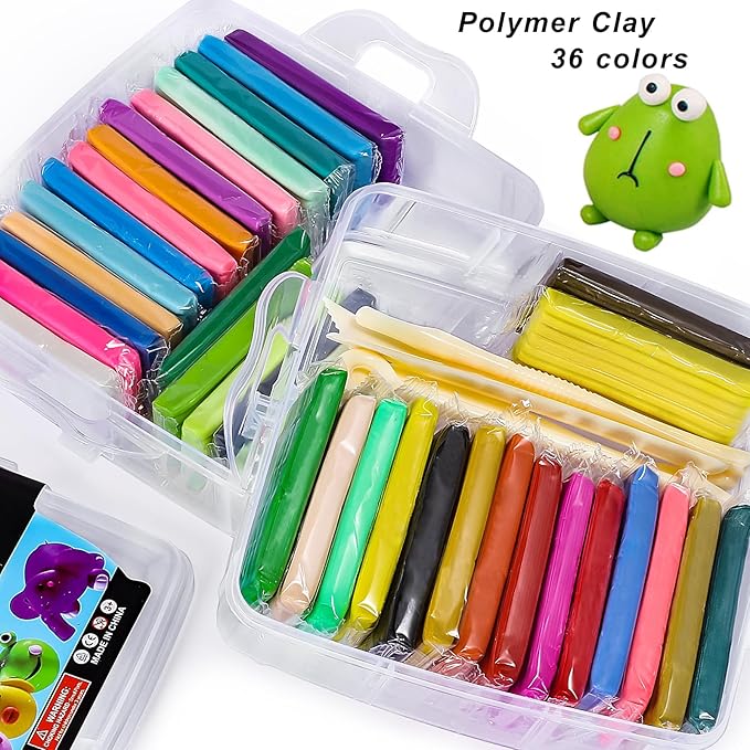 CiaraQ Polymer Clay Starter kit, Oven Baked Modeling Clay with Sculpting Tools, 36 Colors, 2.6 lbs