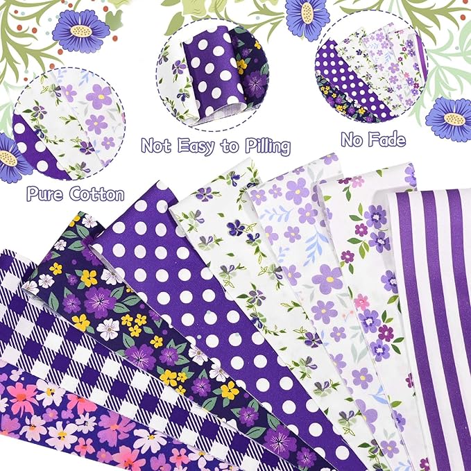 40 Pcs Purple Floral Cotton Jelly Fabric Strips Vintage Purple Flowers Fabric Bundles Strips for Quilting Crafting Precut Patchwork for Summer Holidays for Gift Sewing DIY Crafts