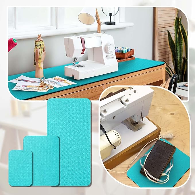 3 Pcs Sewing Machine Muffling Mat Pedal Mat Sewing Machine Pad No Slip Rubber Stay in Place Mats for Calms Vibration(Blue Black,15 x 20 Inch,14 x 9 Inch,17 x 36 Inch)
