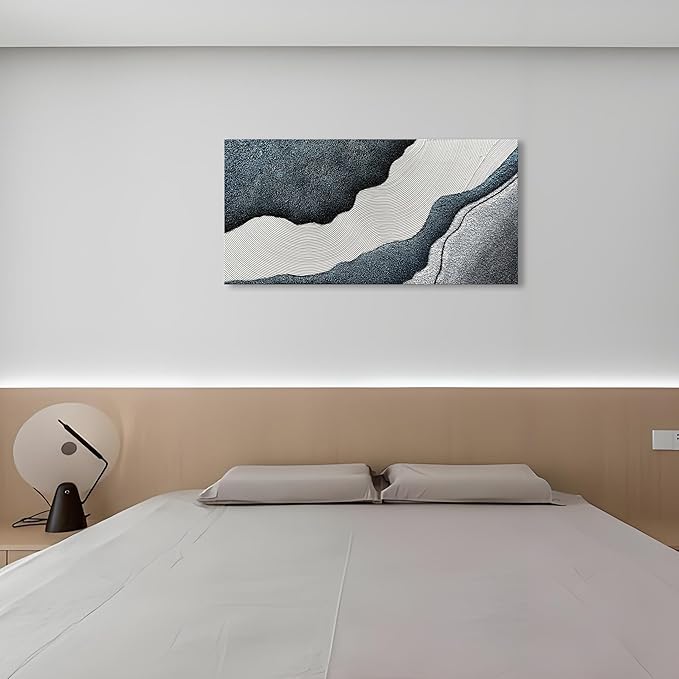 Art Hand-Painted Blue and White Textured Art Oil Painting Modern Abstract Canvas Art Deco 24x48 inches