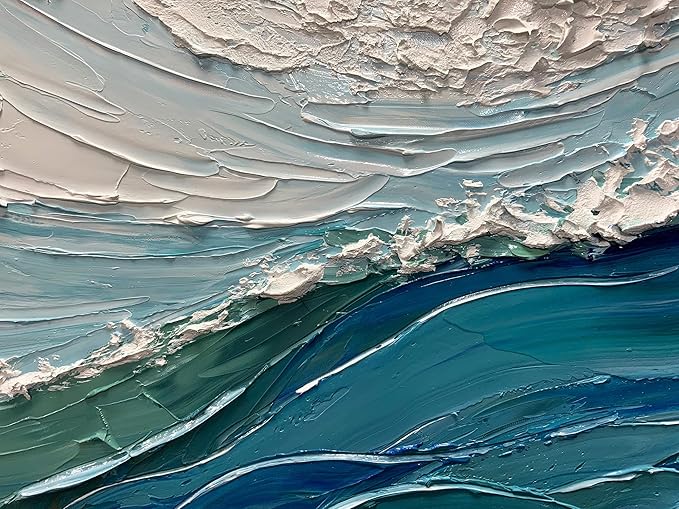V-inspire Art,Ocean Waves Wall Art 30x60 inches Hand-Painted Oil Paintings Canvas in Turquoise Blue Frame Living room Bedroom Wall Decoration