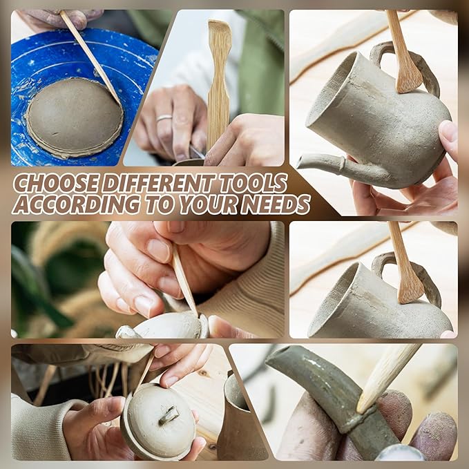 13-Piece Wooden Clay Sculpting Tools Set, Clay Paddle,Modeling Pottery, Multi-Shape Carving & Smoothing for Pottery, Ceramics, Handbuilding – Smooth Polished Beechwood – Ideal for Artists & Beginners