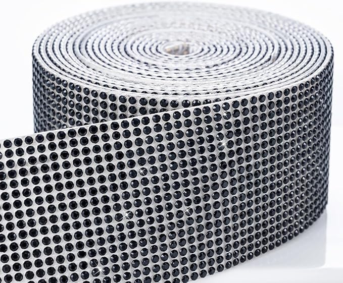 Novani Self Adhesive Rhinestone Ribbon, 1.53 Inch Wide 3 Yards 1 Roll, Black Crystal Diamond Bling Strips for DIY Crafts, Home Decor, Clothing,Shoes, Car Decoration（Black）