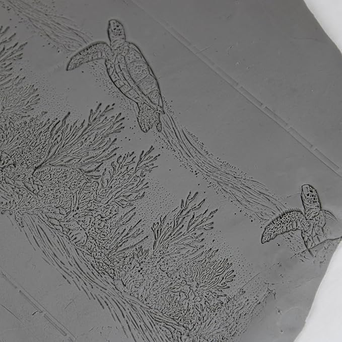 Turtle Reef Passage Clay Texture Roller (4") - Seamless Ocean Set #01 - Embossing Pattern Roller for Polymer & Ceramic Clay, Pottery & Crafts