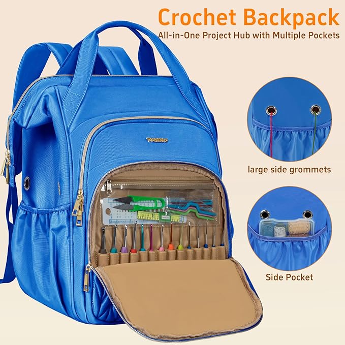 Knitting Bag Backpack, Large Crochet Bag Organizer,Water-resistant Yarn Storage Organizer Tote Bag Yarn Holder for Crochet Hooks, Knitting Needles Supplies