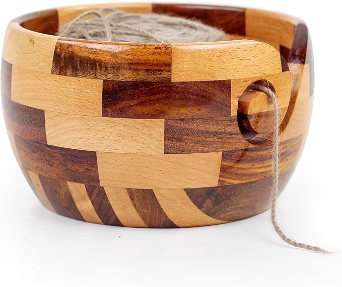 Nagina International Mixed Premium Yarn Storage Bowl For Yarn Balls & Skeins | Crochet & Knitting Bowls Made Out OF Turmeric & Rosewood | Knitter's Gift & Notions (Medium)
