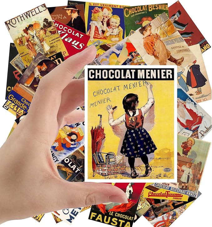Large Stickers (24 pcs 2.5"x3.5") Chocolate Vintage Poster Ads Adverts