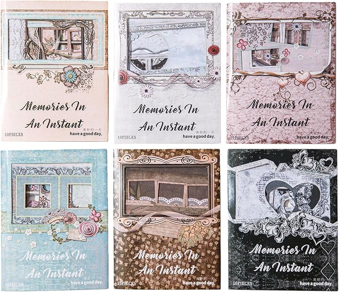 60 PCS Vintage Photo Frame Hard Card Scrapbook Stickers, Aesthetic Decorative Window Frame Sticker for Scrapbooking Supplies Junk Journal Handmade DIY Craft Decoration, Journaling Collage