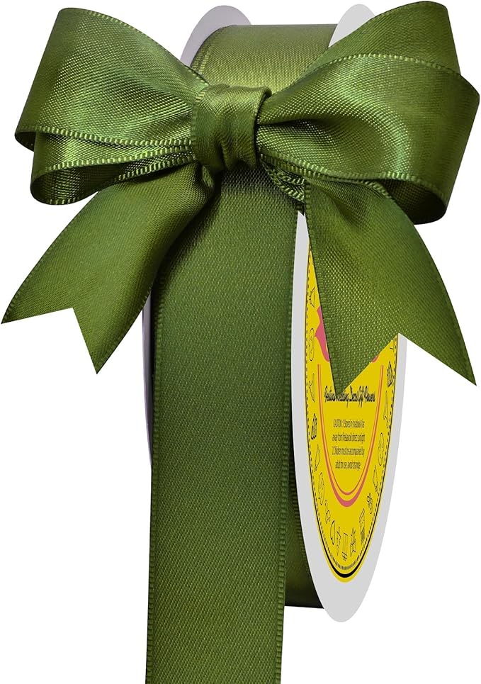 Moss Double Face Satin Ribbon 1 inch X 50 Yards Spool Bright Colors Very Suitable for Weddings Gift Package Wrapping Dancer Wand Sewing Party Hair Bow Invitation Decorations and More