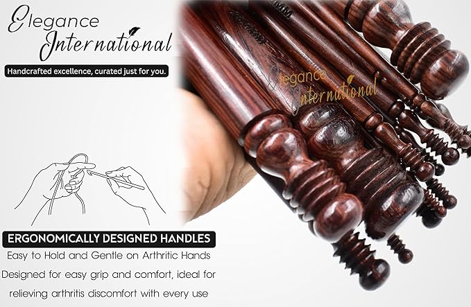 Rosewood Crochet Hooks Set - 15-25mm, Ergonomic Soft Grip - Ideal for Arthritic Hands & Yarn/Knitting - Christmas Gifts