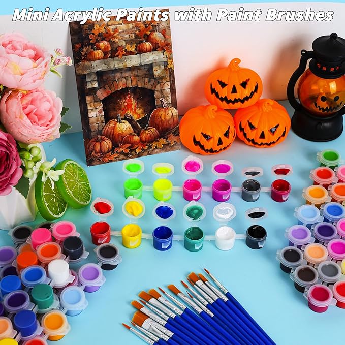 560 Pcs 24 Colors Mini Acrylic Paint Bulk for Kids Adults,20 Set Washable Craft Painting Kit, Acrylic Paint Strips Container with 40 Pcs Paintbrushes for Home Classroom Party Favors Paiting Gifts