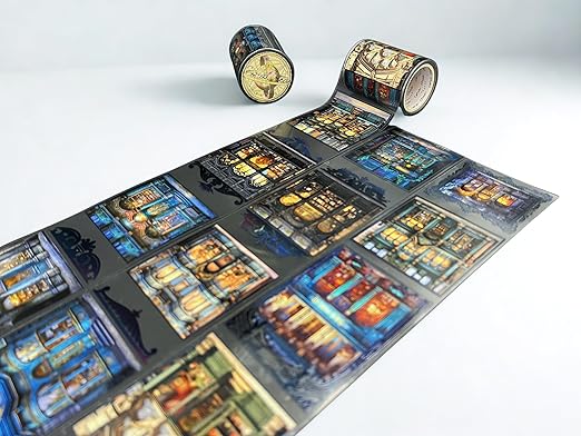 Victorian Storefronts Transparent Washi Tape 6x5 cm – Decorative Scrapbooking Craft Adhesive Roll with Vintage Architecture, Antique Building Illustration for Journals, Planners, Cards & DIY Projects