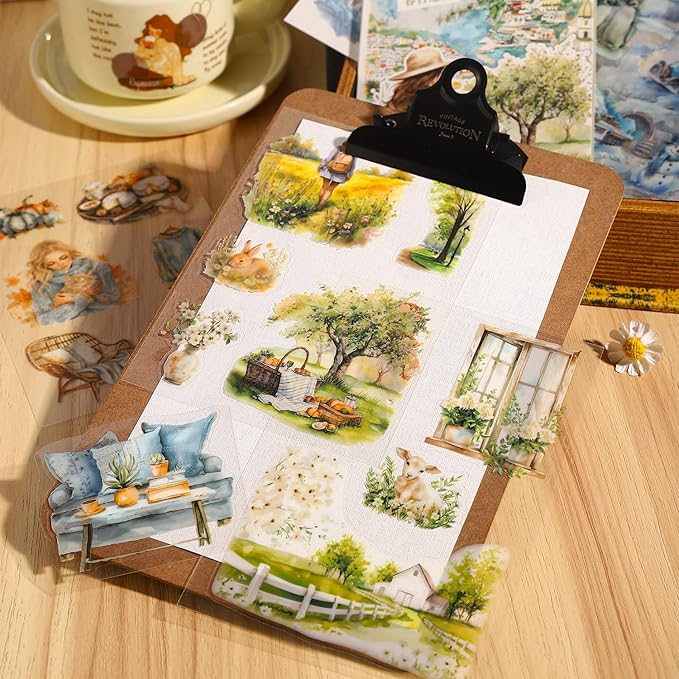 Seasons Journey Pre-Cut PET Sticker Set, 80 Sheets of Seasonal Travel-Themed Stickers for Scrapbooking, Journaling, DIY Crafts, and Junk Journal Ephemera