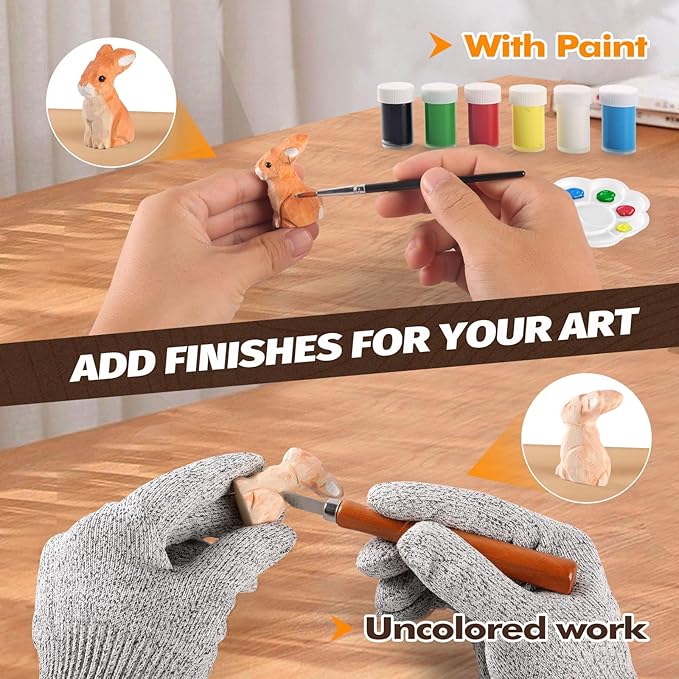 Wood Carving Kit - Whittling Kit with Wood Blocks and Paint Set - Carving Tools for Beginners - Hobbies for Women and Men - Arts and Crafts for Adults & Kids - Gift for Girls and Boys