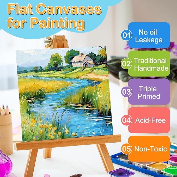 ESRICH Canvas Boards for Painting, 100 Pack Canvases for Painting 4x4 100% Cotton Small Paint Canvas Primed Acid Free Mini Blank Canvas Panels for Oil Paint,Watercolor,Acrylic Paint,Gouache&Tempera.
