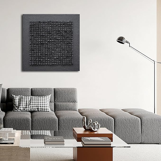 NANKAI Art Hand-Painted Black Textured Abstract Art in a Contemporary Minimalist Style is Suitable for Wall Decoration in Home Office or Corridor Size is 24x24 inches