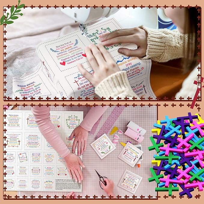 Pocket Prayer Quilt Panel Squares with Small Wooden Crosses Heart Shaped Mini Scripture Pocket Prayer Quilt for Friend Family Religious Spiritual Gift Christmas Reward Gift