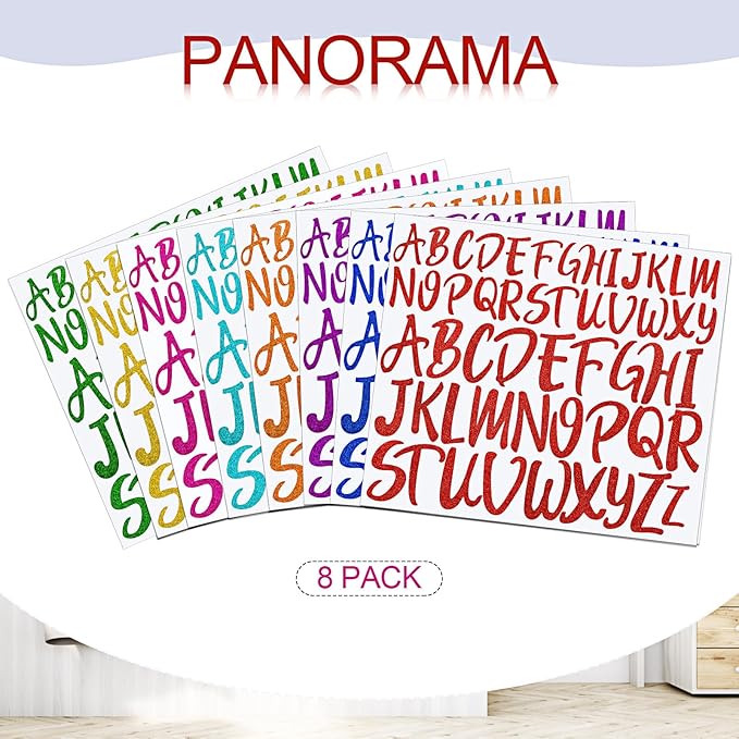 TaoBary 416 Pcs Christmas Letter Stickers 8 Sheets Alphabet Stickers 2 Size Vinyl Cursive Self-Adhesive Letter Personalized Decor for Scrapbooking Water Bottle Christmas Craft(1'', 2'',Multicolor)