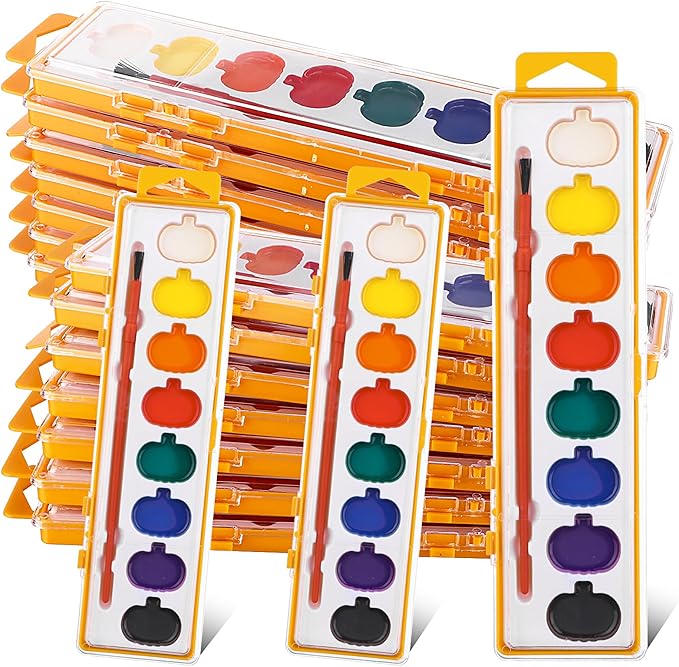 18 Pcs Valentine's Day Paint Gift Sets Pumpkin Watercolor Paint Pumpkin Style Watercolor Painting Palette Bulk for Birthday Wedding Valentine Party Art Exchanges Stocking Stuffers