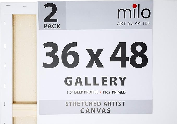 milo Stretched Artist Canvas | 36x48 inches | 2 Pack | 1.5” inch Thick Gallery Profile | 15 oz Primed Large Canvases for Painting, Ready to Paint Art Supplies for Acrylic, Oil
