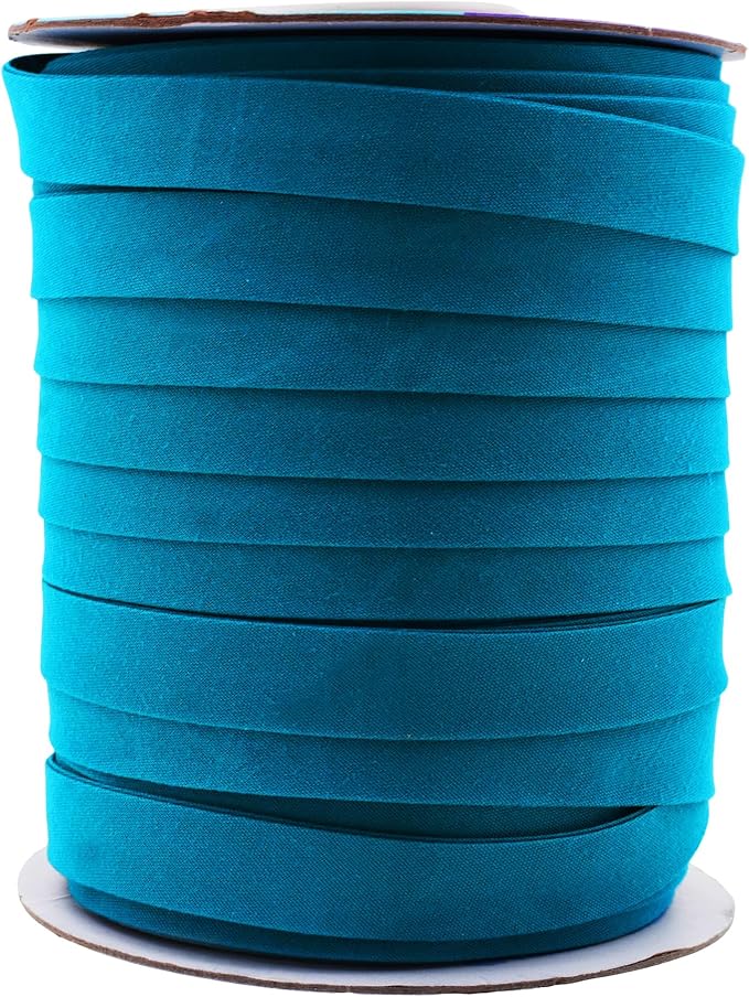 Mandala Crafts 55 Yards 5/8 Inch Teal Double Fold Bias Tape for Sewing - Bias Binding Tape for Quilting Binding, Hemming, Seam, and Fabric Piping