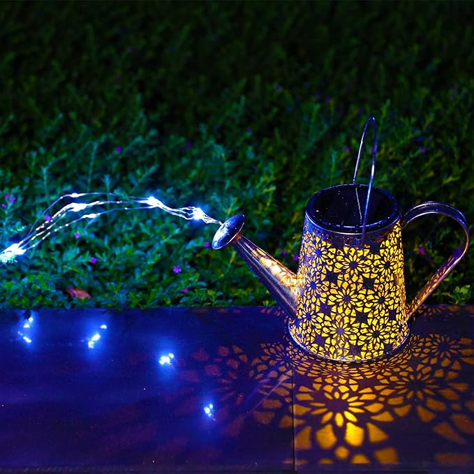 VOOKRY Watering Can with Lights, Large Hanging Solar Lights Outdoor Waterproof, Decorative Retro Metal Solar Garden Decor for Patio Yard Porch Lawn, Gardening Gifts for Mom Grandma Women Christmas