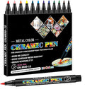 Permanent Marke Ceramics Pens 12 Colors Porcelain Paint Brush Pen for Both Glazed and Unglazed Ceramics Christmas Decoration Wine Markers for Adults