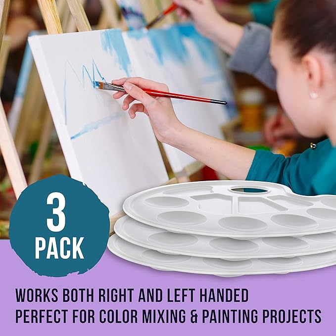 U.S. Art Supply 10-Well Plastic Artist Painting Palette (Pack of 3) - Paint Color Mixing Trays - Art Students, Classroom, Class Craft Projects, Party Events - Acrylic, Oil, Watercolor, Tempera