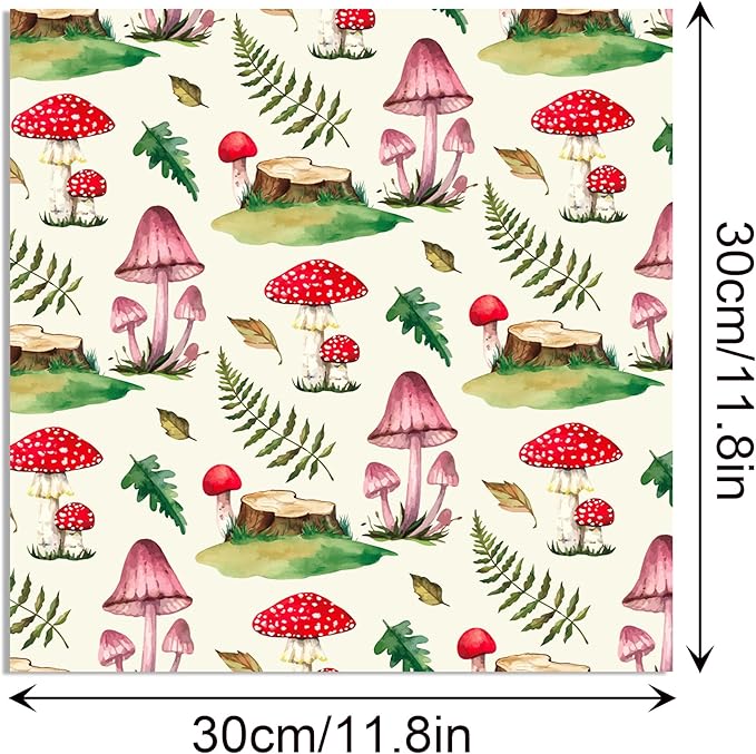 24 Sheets Mushroom Scrapbook Paper Pad Double-Sided Vintage Mushroom Squirrel Plants Moth Patterned Decorative Craft Paper for Card Making Photo Album Journal DIY Craft, 11.8'' x 11.8''