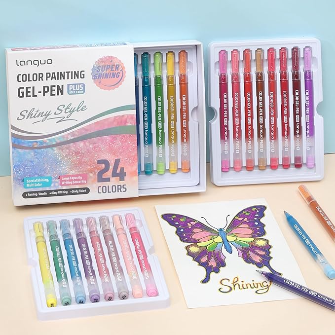 Glitter Gel Pens for Adult Coloring, 24 Colors Special Shining Multi Glitter Gel Pens Colored Set for Drawing, Doodling, Journaling & Creative Art Supplies
