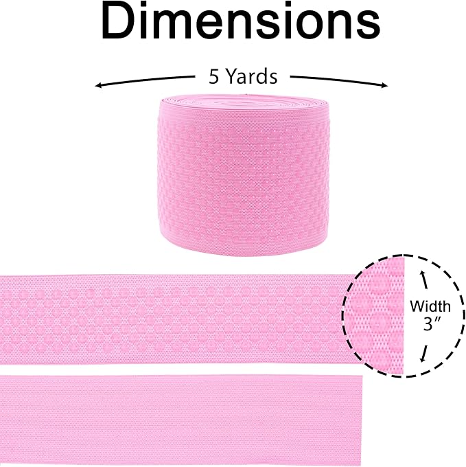 Mandala Crafts 3 Inch Elastic Silicone Gripper Tape for Clothing - 5 Yds Dotted Non Slip Elastic Band for Sewing - Pink Silicone Flat Fabric Stretchy Ribbon Straps