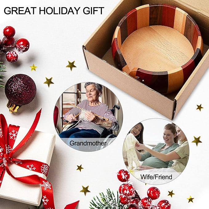 Coopay Wool Yarn Bowl Rosewood, Handmade Wooden Yarn Storage Bowl With Holes, Knitting Wool Storage Bowl Round - Ideal Knitting Crochet Accessories for Knitters