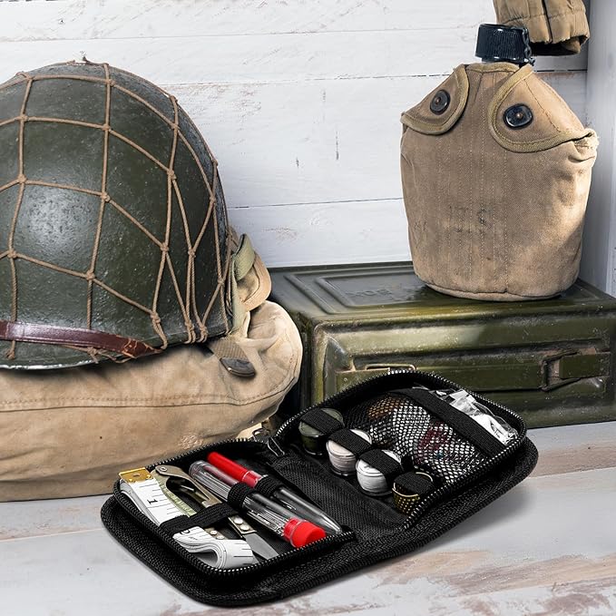 Suncalla Military Survival Sewing Kit Tactical with Buttons Durable Nylon Portable Small Sewing Kit for Men Women Complete Thread Needle Repair Tools for Travel Field Emergency(Black,1)