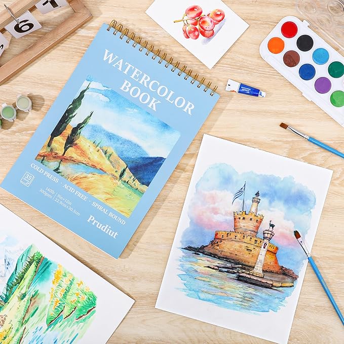 35 Sheets Watercolor Paper Pad 9x12 Inch, 140 lb/300 GSM Cold Press Water Color Paper Spiral Bound Watercolor Sketchbook for Art Painting, Journal, Drawing, Mixed Media