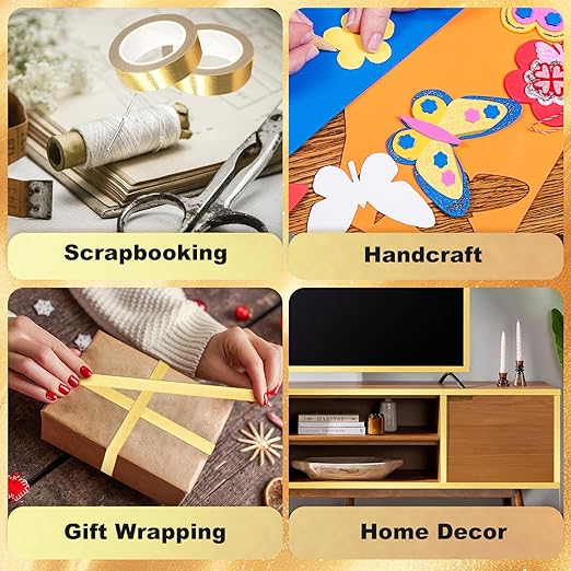 Phinus 4 Rolls Gold Tape, Gold Washi Tape for Journaling, 132FT Gold Foil Tape for Wall Decor Scrapbook DIY Crafts Gift Wrapping Planners (0.59in x 33FT)