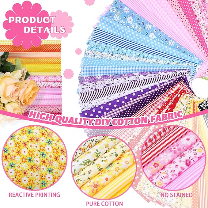 Tudomro 100 Pieces 10 x 10 Inches Cotton Fabric Squares Patchwork Quilting Fabric Bundles Layer Precut Quilt Material for DIY Craft Sewing Cloths Handmade Accessories(Floral)