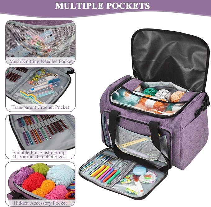 Coopay Crochet & Knitting Tote Bag - Large Organizer for Yarn, Hooks, Needles & Craft Tools