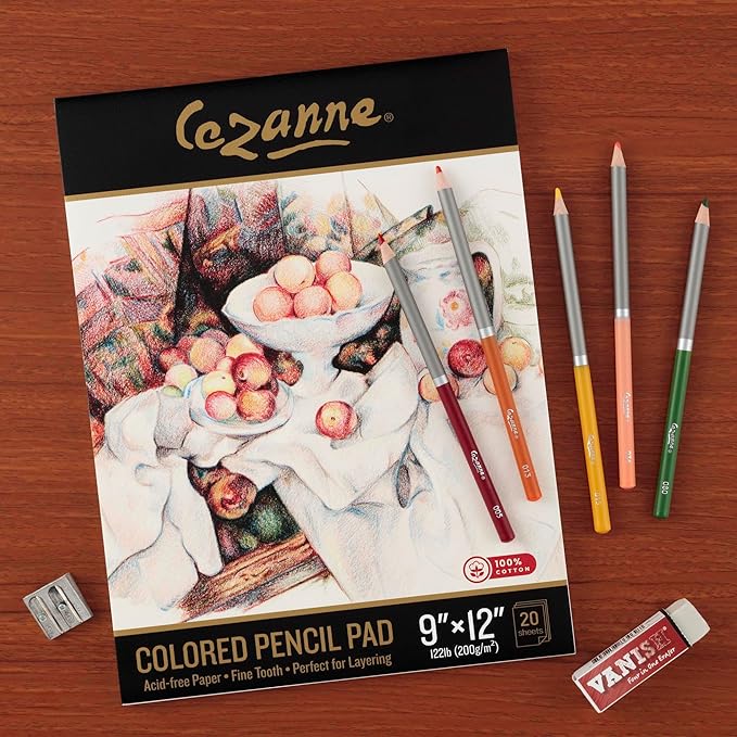 Cezanne 100% Cotton Colored Pencil Sketch Pad - 6x8, 20 Sheets, 122 lb. Fine-Tooth Paper, Art Supplies for Drawing Accessories, Supports Multiple Layers, Ideal for Graphite and Charcoal