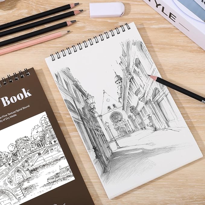 4 Pack Small Sketch Books, 5.5 x 8.5 Inch Mini Sketchbook, 68lb/100gsm Spiral Bound Small Sketch Pad, Acid Free Art Supplies Drawing Painting Sketchbook for Kids, Beginners, Artists (Yellow-Brown)