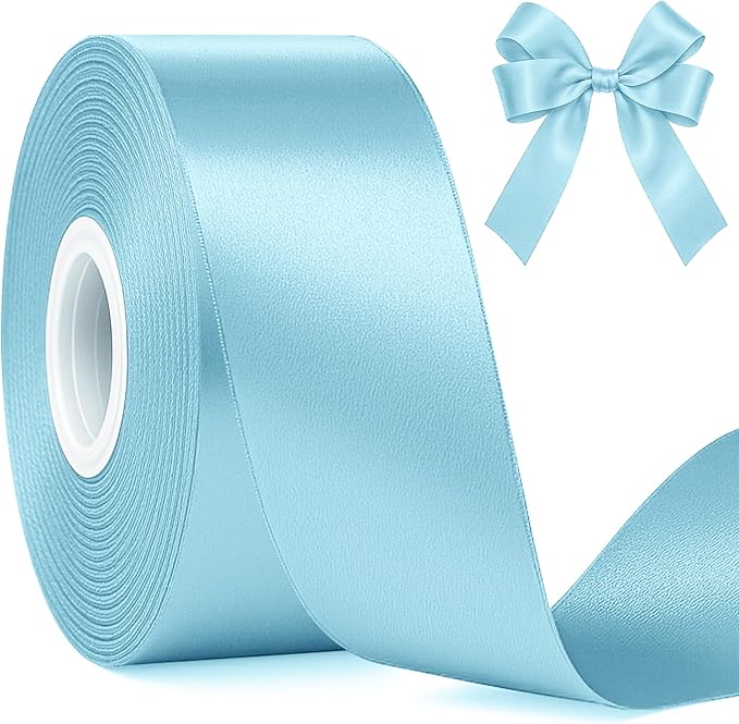 Fullive 1 1/2 Inch Satin Ribbon, 30 Yards Lake Blue Ribbons for Crafts, Polyester Ribbon for Gift Wrapping for Birthday Graduate Oktoberfest Christmas Decorations Wrapping Bouquet Floral Arrangements
