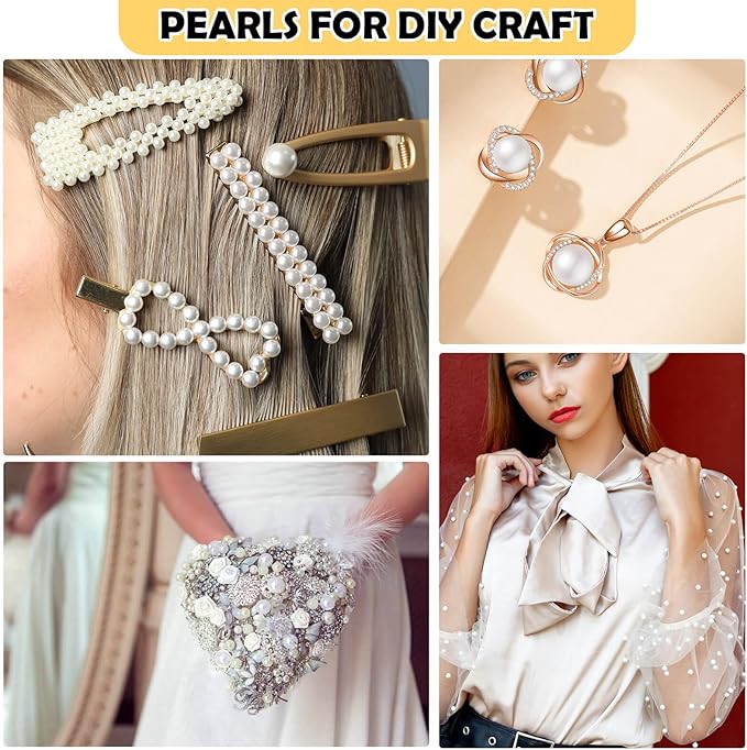 1470PCS Pearls for Crafting, Assorted Sizes Ivory No Hole Pearl Beads,Fake Pearls, Bulk for Floating Candles, Decoration, Vase Filler and Centerpieces