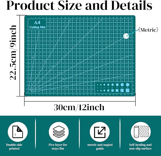 2 Pack Self Healing Sewing Mat 12 x 9inch Double Sided Rotary Cutting Mat for Craft Scrapbooking Art Hobby Project (Green)