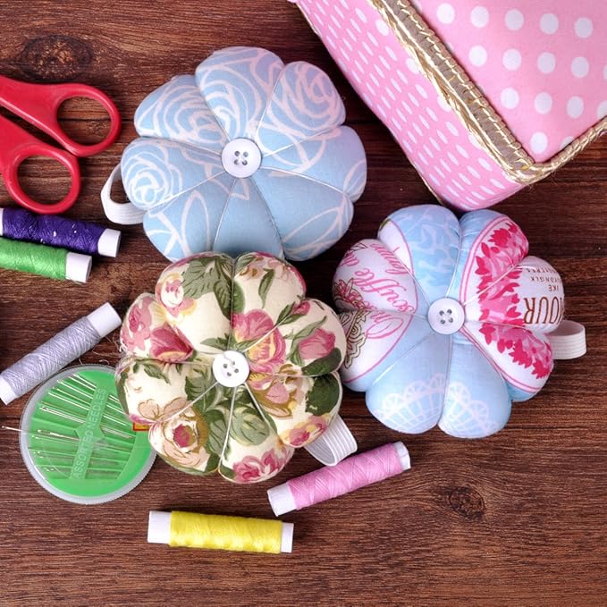 eZAKKA Pin Cushion Polka Pumpkin Wrist Pin Cushions Wearable Needle Pincushions for Sewing Quilting Pins Holder (Flowers)