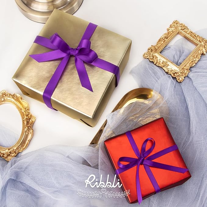 Ribbli Purple Satin Ribbon Double Faced Satin 1/2 inch x Continuous 50 Yards-Purple Ribbon for Gift Wrapping Crafts Wedding Decoration Bows Bouquet Floral Arrangement