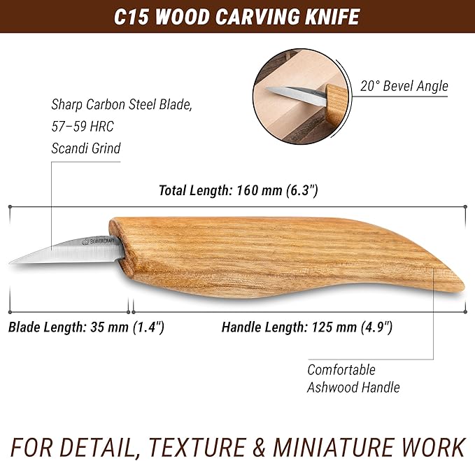 BeaverCraft Wood Carving Detail Knife C15 1.4" Whittling Knife for Detail Woodcarving Craft Knife - Chip Carving Knife Wood Carving Tools for Beginners and Kids