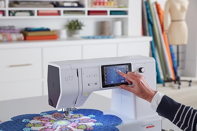 Bernette B77 Sewing and Quilting Machine | Touchscreen Control with Multiple Stitch Options | Includes 12×18 Cutting Mat and Purple Rotary Cutter